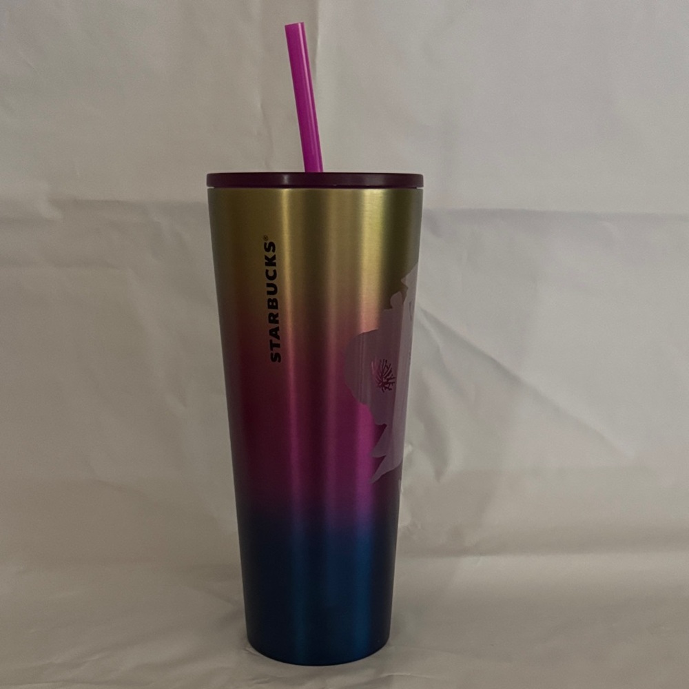 New Starbucks Multicolor Tumbler with Pink Straw